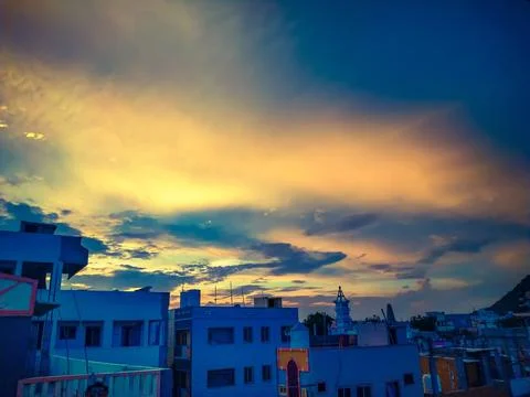 Dramatic sunset sky with clouds, Beautiful landscape during sunset Stock Photos