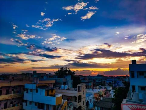Dramatic sunset sky with clouds, Beautiful landscape during sunset Stock Photos