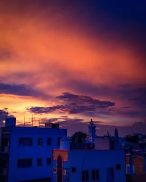 Dramatic sunset sky with clouds, Beautiful landscape during sunset Stock Photos