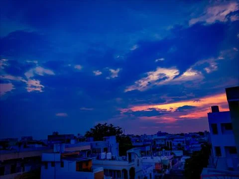 Dramatic sunset sky with clouds, Beautiful landscape during sunset Stock Photos