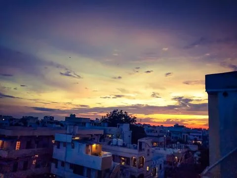 Dramatic sunset sky with clouds, Beautiful landscape during sunset Stock Photos