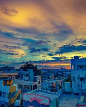 Dramatic sunset sky with clouds, Beautiful landscape during sunset Stock Photos