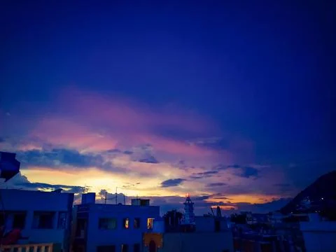 Dramatic sunset sky with clouds, Beautiful landscape during sunset Stock Photos