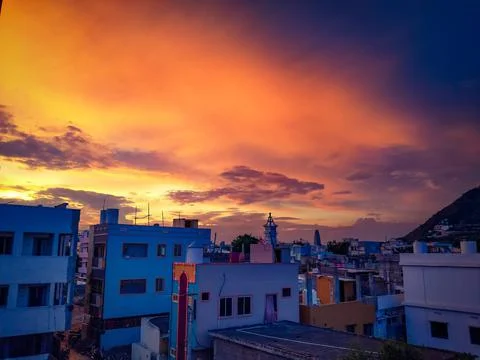Dramatic sunset sky with clouds, Beautiful landscape during sunset Stock Photos
