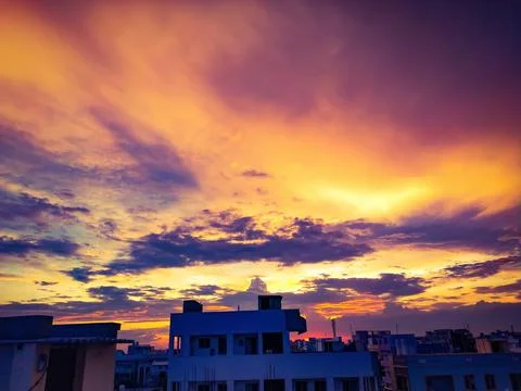Dramatic sunset sky with clouds, Beautiful landscape during sunset Stock Photos