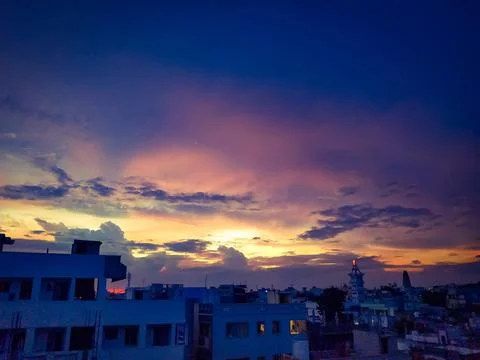 Dramatic sunset sky with clouds, Beautiful landscape during sunset Stock Photos