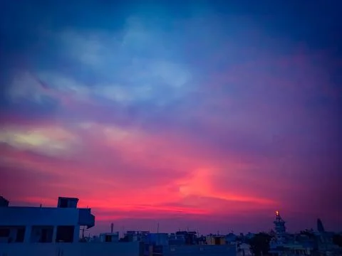Dramatic sunset sky with clouds, Beautiful landscape during sunset Stock Photos
