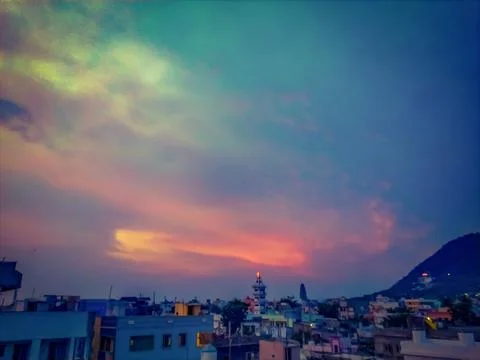 Dramatic sunset sky with clouds, Beautiful landscape during sunset Stock Photos