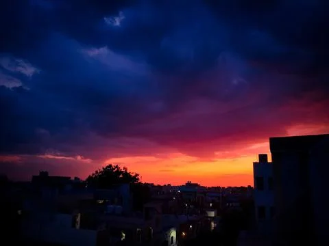 Dramatic sunset sky with clouds, Beautiful landscape during sunset Stock Photos