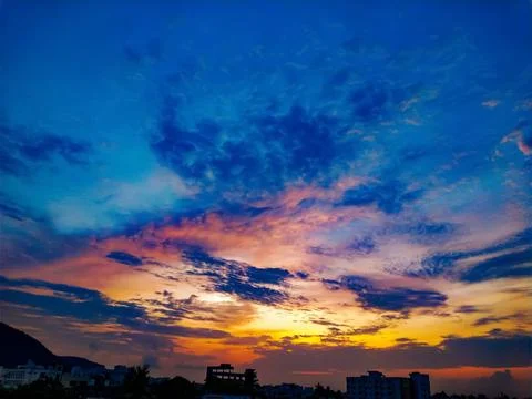 Dramatic sunset sky with clouds, Beautiful landscape during sunset Stock Photos