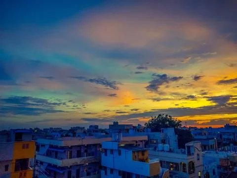 Dramatic sunset sky with clouds, Beautiful landscape during sunset Stock Photos