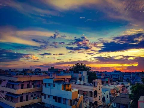 Dramatic sunset sky with clouds, Beautiful landscape during sunset Stock Photos