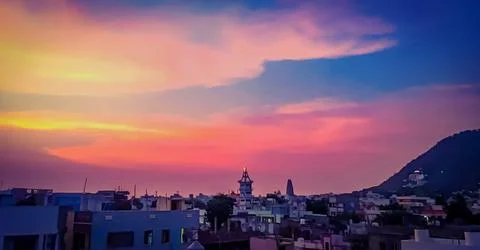 Dramatic sunset sky with clouds, Beautiful landscape during sunset Stock Photos