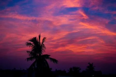 Dramatic sunset sky with clouds, Beautiful landscape during sunset Stock Photos