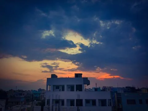 Dramatic sunset sky with clouds, Beautiful landscape during sunset Stock Photos