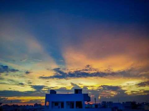 Dramatic sunset sky with clouds, Beautiful landscape during sunset Stock Photos