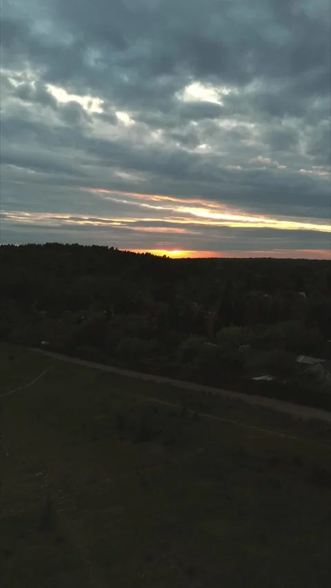 Dramatic Sunset Sky with Clouds Over Open Landscape Stock Footage 340167089