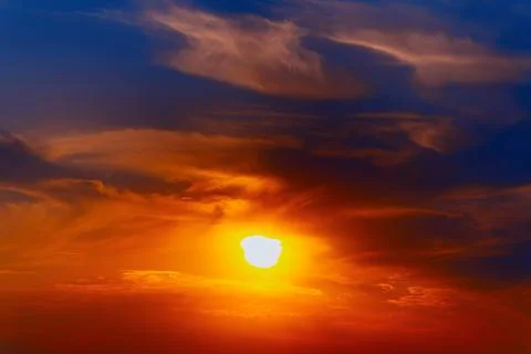 Dramatic sunset sky with clouds Stock Photos