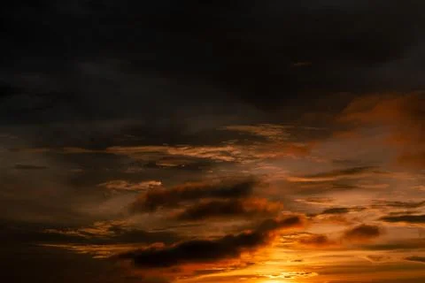 Dramatic Sunset Sky with Fiery Clouds 写真素材
