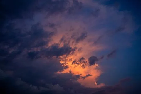 Dramatic Sunset Sky with Orange Clouds Stock Photos