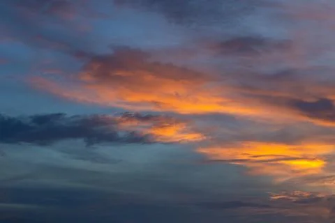 Dramatic Sunset Sky with Orange Clouds Stock Photos