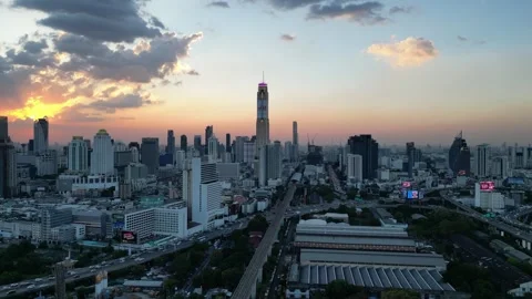 Dramatic Sunset Sky Over Bangkok, Thailand Cityscape Video stock 335588334