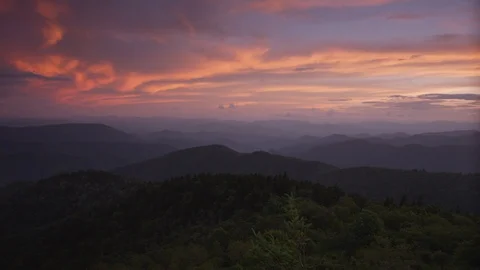 Dramatic sunset sky over the Blue Ridge Mountains from the Blue Ridge Parkway Stock Footage 103401358
