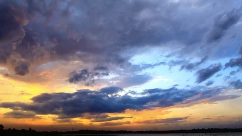Dramatic Sunset Sky over Calm Water Landscape Stock Footage 310921736