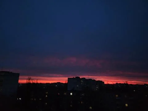 Dramatic Sunset Sky Over City Horizon Stock Photos