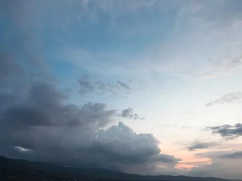 Dramatic Sunset Sky Over Distant Mountains Stock Photos