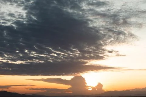 Dramatic Sunset Sky Over Distant Mountains Stock Photos