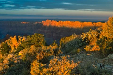 Dramatic sunset sky over Grand Canyon national park on south rim Stock Photos