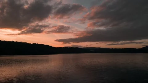Dramatic Sunset Sky Over Lake Stock Footage 294761876