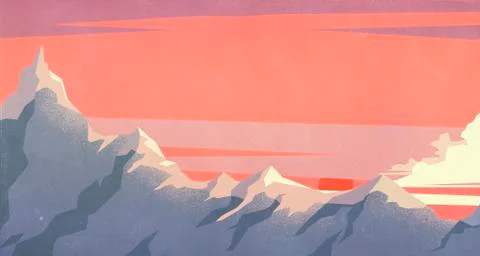 Dramatic sunset sky over mountain peaks Stock Illustration