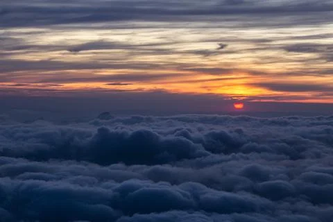 Dramatic sunset sky over the Rogues Alps. View from the Cosmique refuge, Ch.. Stock Photos