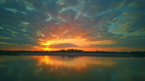 Dramatic Sunset Sky Over Rural Mekong River Landscapes Stock Footage 331633963