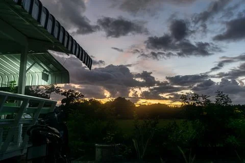 Dramatic Sunset Sky Over Rural Landscape Фото