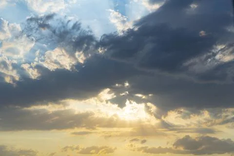 Dramatic Sunset Sky with Sun Rays Stock Photos