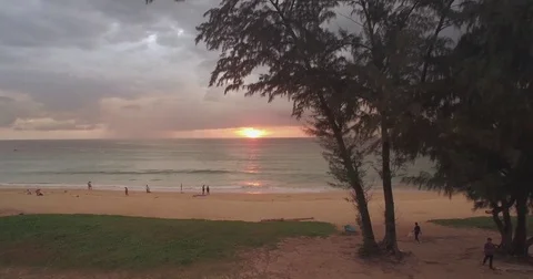 Dramatic Sunset With Storm Clouds Over Karon Beach, Southern Thailand, Ascending Video stock 80177834