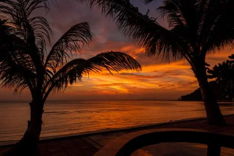 Dramatic sunset in thailand, samui Stock Photos