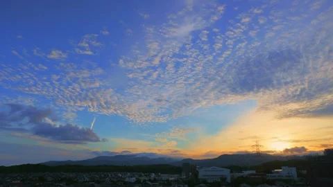 Dramatic sunset timelapse with beautiful scaly clouds in Fukuoka, Japan Stock Footage 336251475