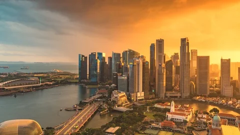 Dramatic Sunset Timelapse in Singapore Skyline Stock Footage 105156100