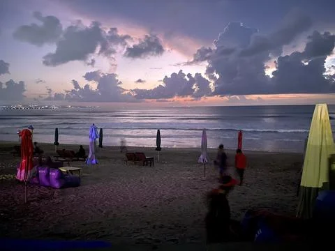 Dramatic Sunset on Tropical Beach Vacation Twilight Scene Stock Photos