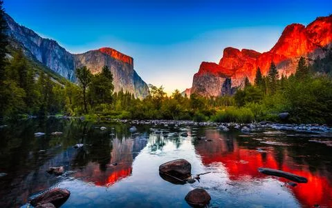 Dramatic Sunset on the Valley View, Yosemite National Park, California Stock Photos