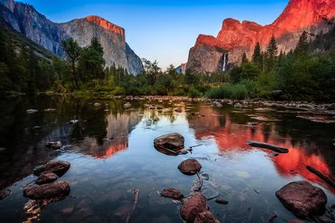 Dramatic Sunset on the Valley View, Yosemite National Park, California Stock Photos