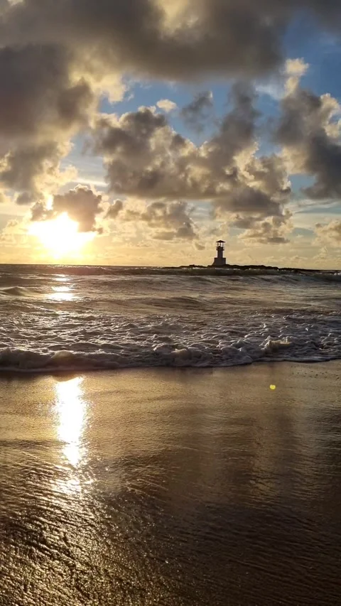 Dramatic sunsets and few tourists on the beach. Stock Footage 317245372