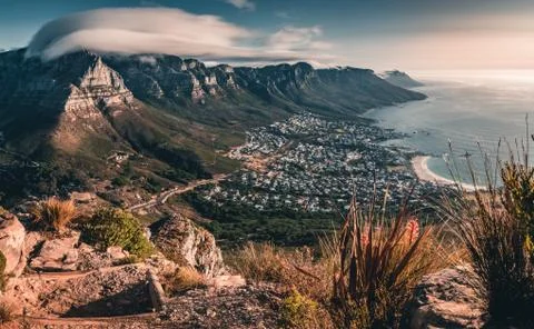 Dramatic Table Mountain shot taken from Lion's Head Stock Photos