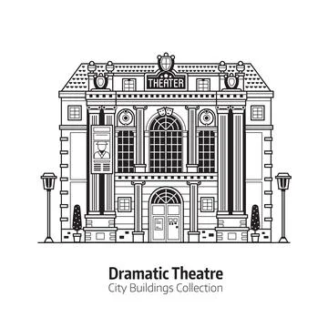 Dramatic Theater Building in Line Art Illustrazione stock