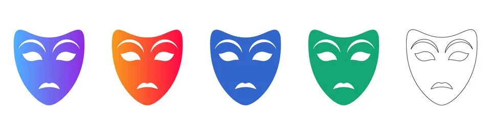 Dramatic Theater Mask Icon Set Illustrazione stock
