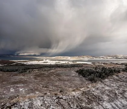 Dramatic Thunder cloud coming into Gweebarra bay by Portnoo in County Donegal Stock Photos